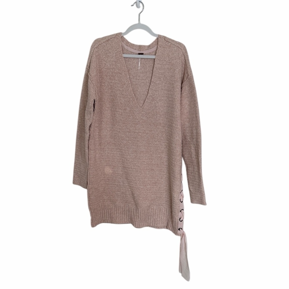 Free People Heart It Lace Up Pink Sweater Size Medium